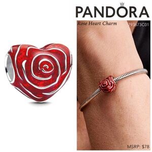 Pandora Red Rose Heart Charm w/box